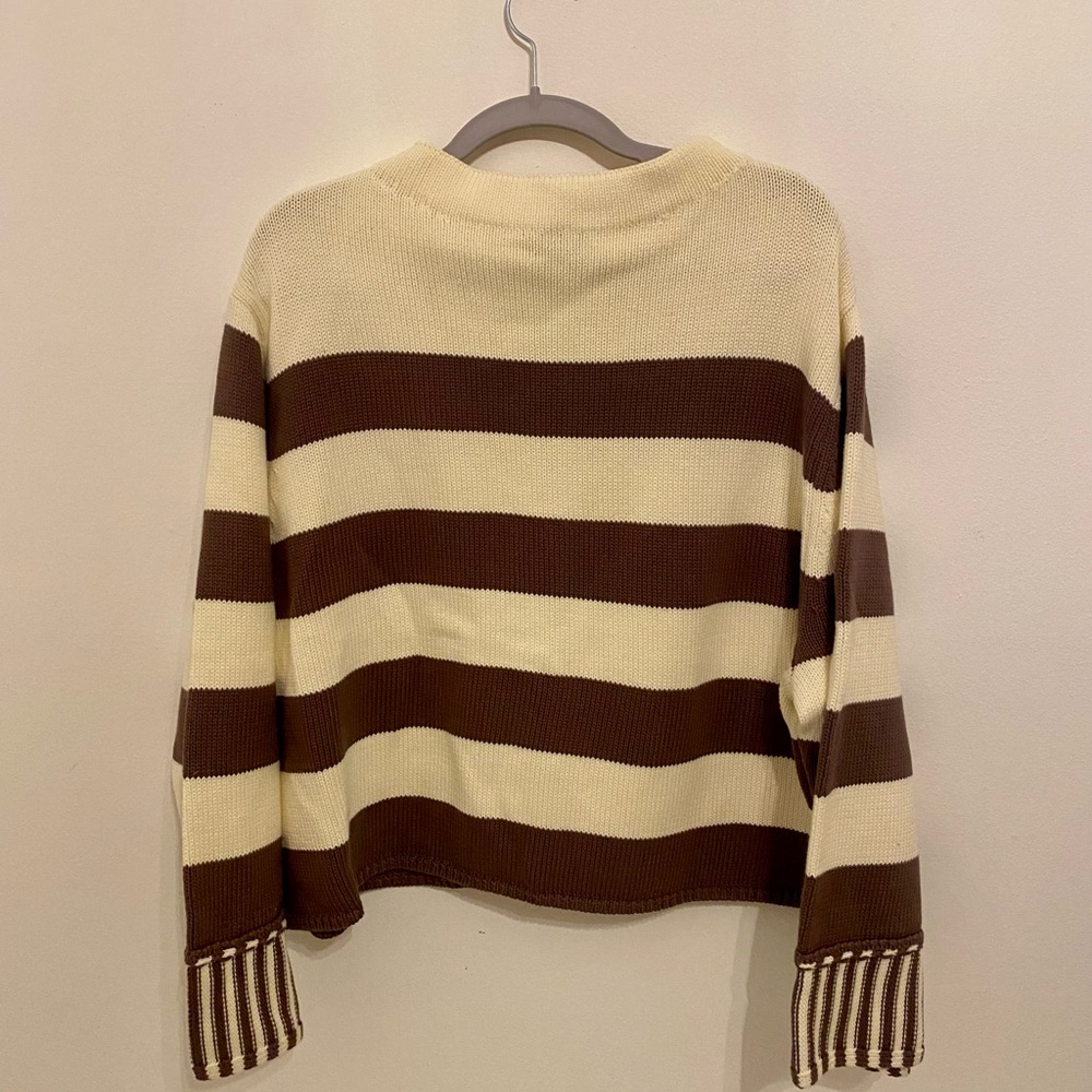 Brown and Cream Striped Women's Sweater
